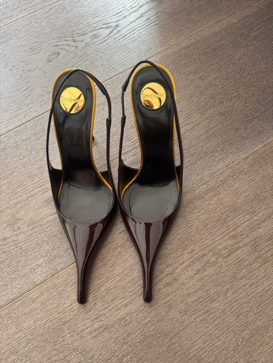 Yves Saint Laurent Shoes - Yves Saint Laurent Patent Slingback Pumps - Black and Burgundy